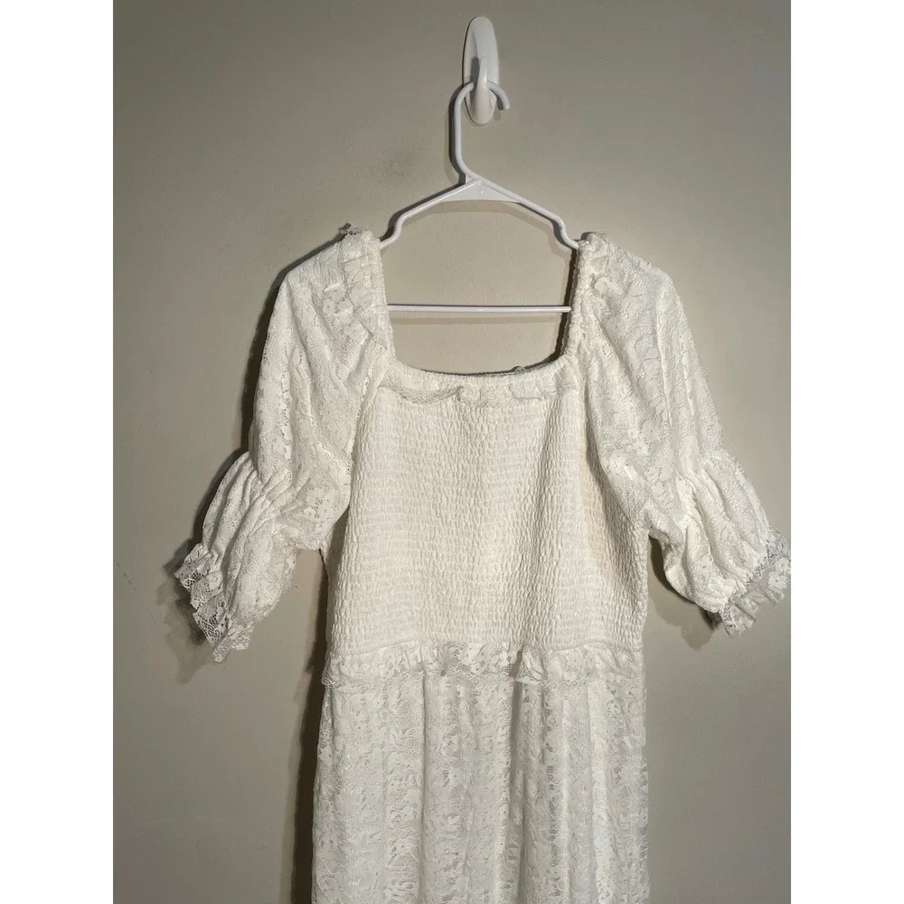 Ivy City Co Francie White Lace Midi Dress Romantic Cottagecore Bridal Boho XL - Picture 8 of 11